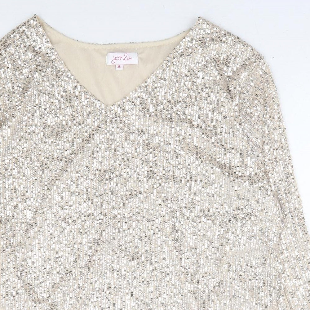 Jess Lea Womens Silver Polyester Basic Blouse Size XL V-Neck