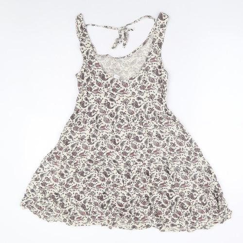 Divided by H&M Womens Beige Paisley Viscose Fit & Flare Size 10 Scoop Neck Tie