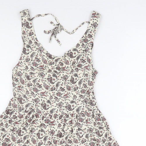 Divided by H&M Womens Beige Paisley Viscose Fit & Flare Size 10 Scoop Neck Tie