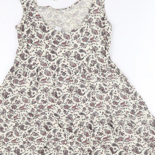 Divided by H&M Womens Beige Paisley Viscose Fit & Flare Size 10 Scoop Neck Tie