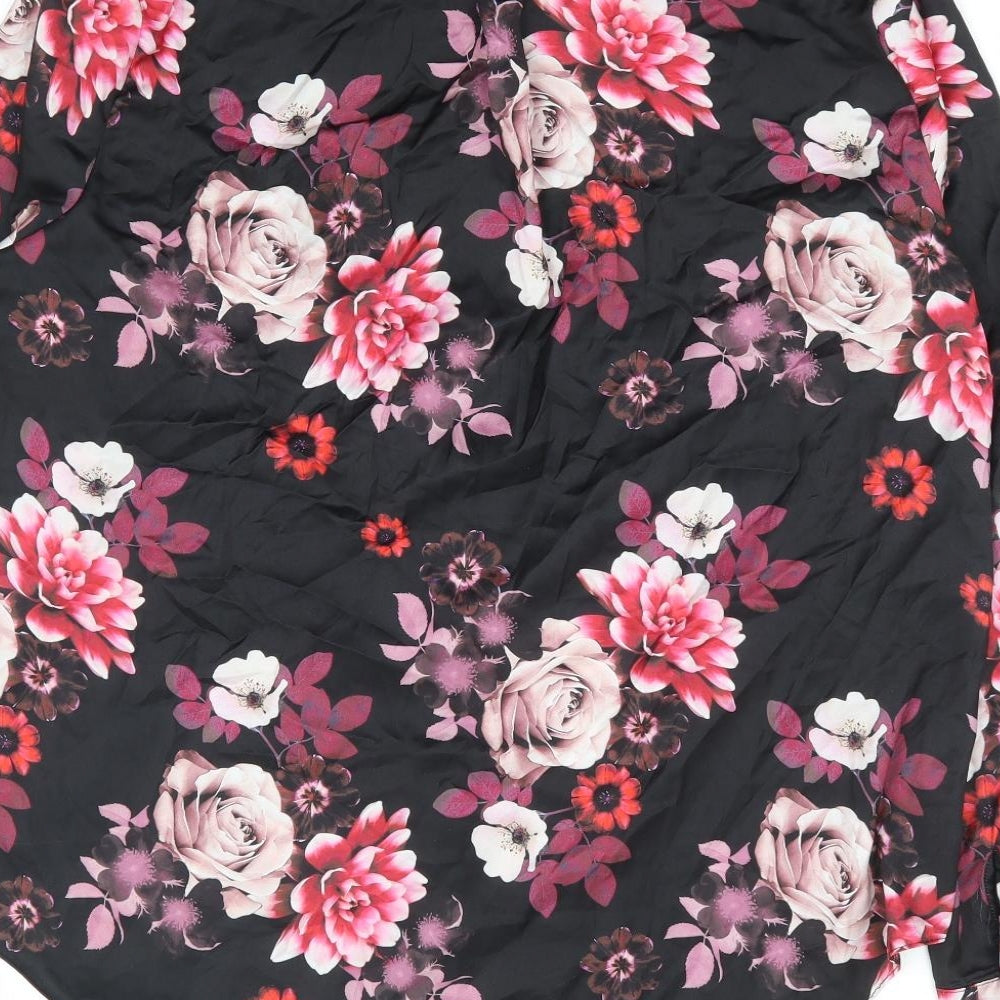 Select Womens Black Floral Polyester Basic Button-Up Size 14 Collared