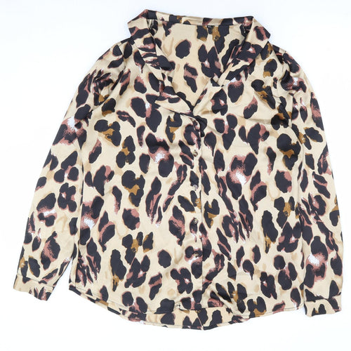 Preworn Womens Brown Animal Print Polyester Basic Button-Up Size M Collared - Leopard Print
