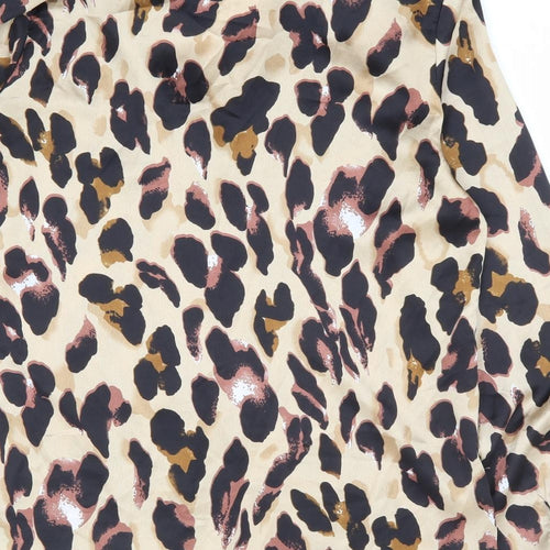 Preworn Womens Brown Animal Print Polyester Basic Button-Up Size M Collared - Leopard Print