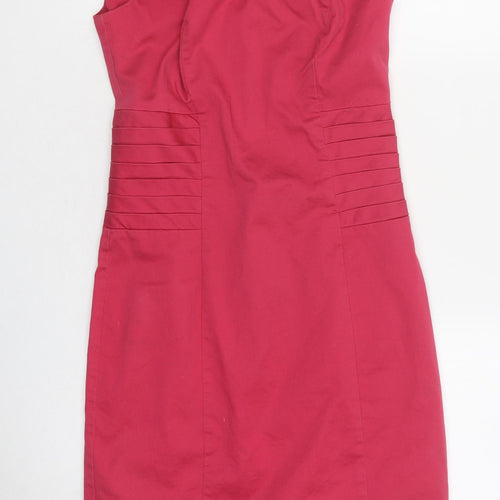 Warehouse Womens Pink Polyester Pencil Dress Size 10 Round Neck Zip