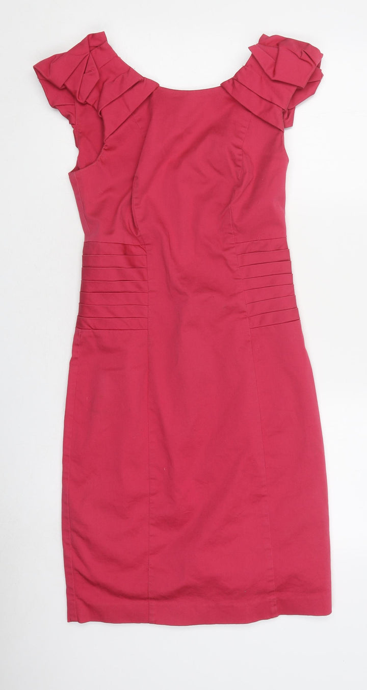Warehouse Womens Pink Polyester Pencil Dress Size 10 Round Neck Zip