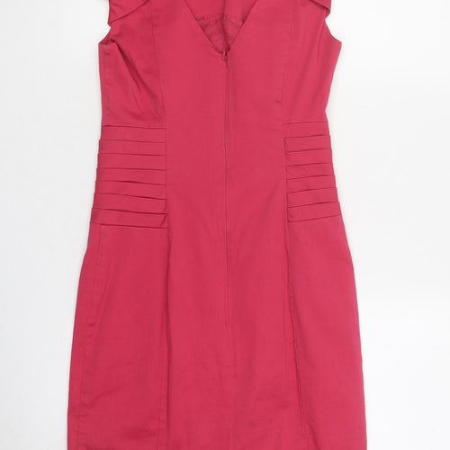 Warehouse Womens Pink Polyester Pencil Dress Size 10 Round Neck Zip