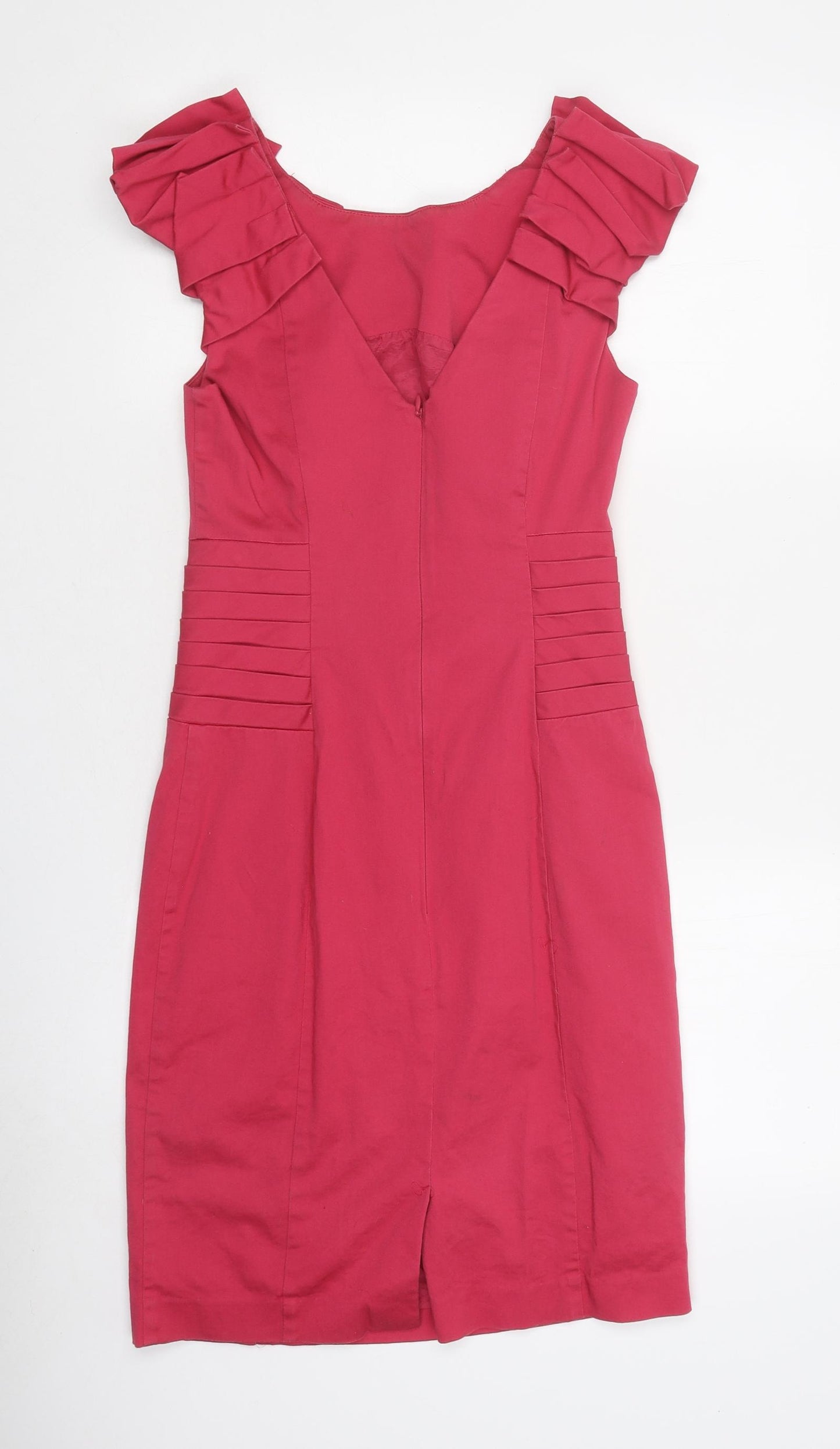 Warehouse Womens Pink Polyester Pencil Dress Size 10 Round Neck Zip