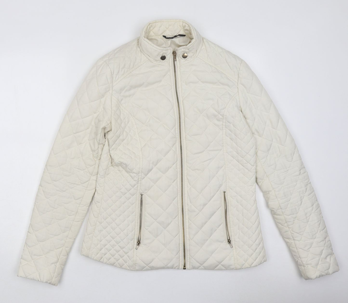 ESMARA Womens White Paisley Quilted Coat Size 12 Zip