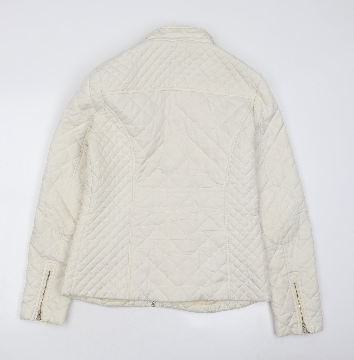 ESMARA Womens White Paisley Quilted Coat Size 12 Zip