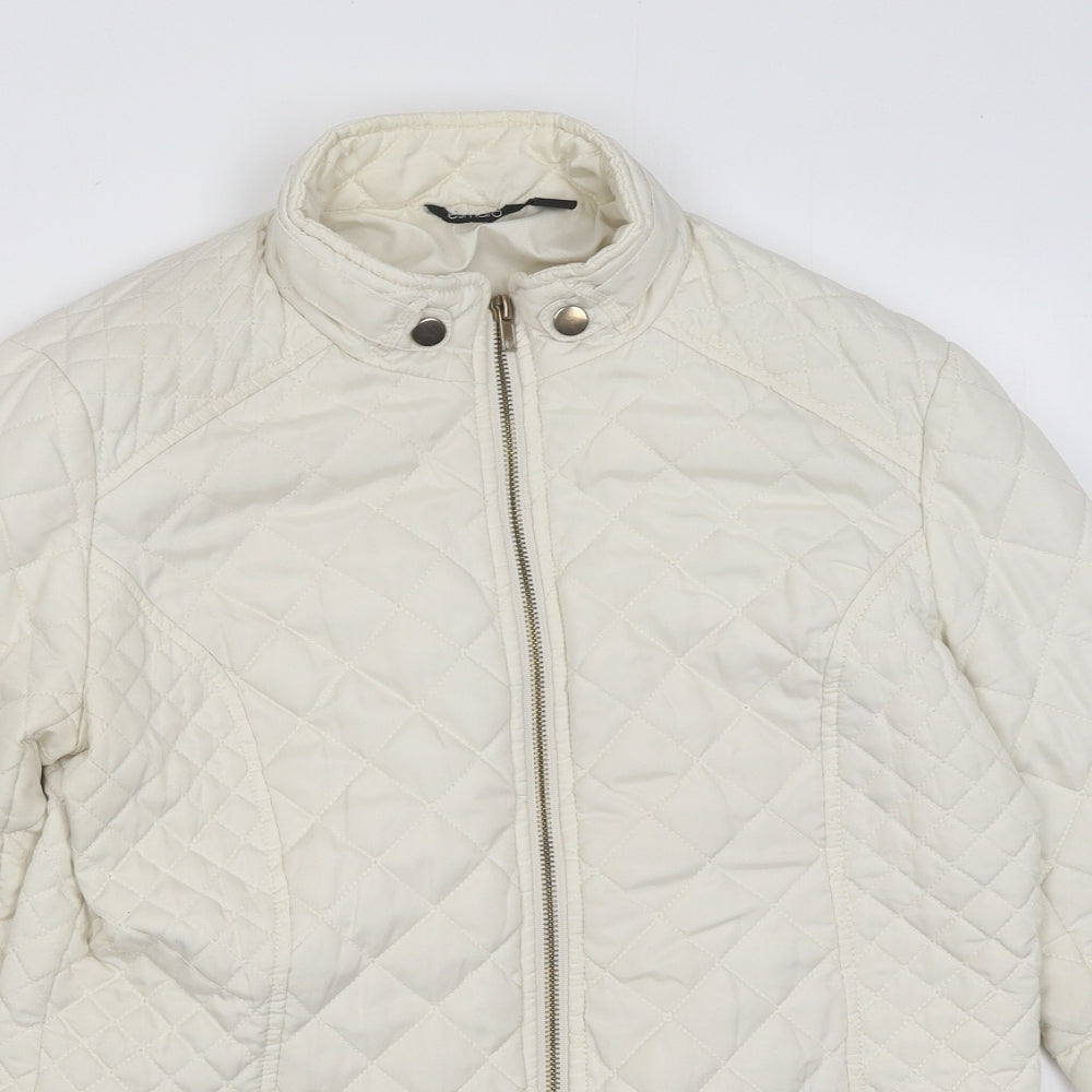 ESMARA Womens White Paisley Quilted Coat Size 12 Zip