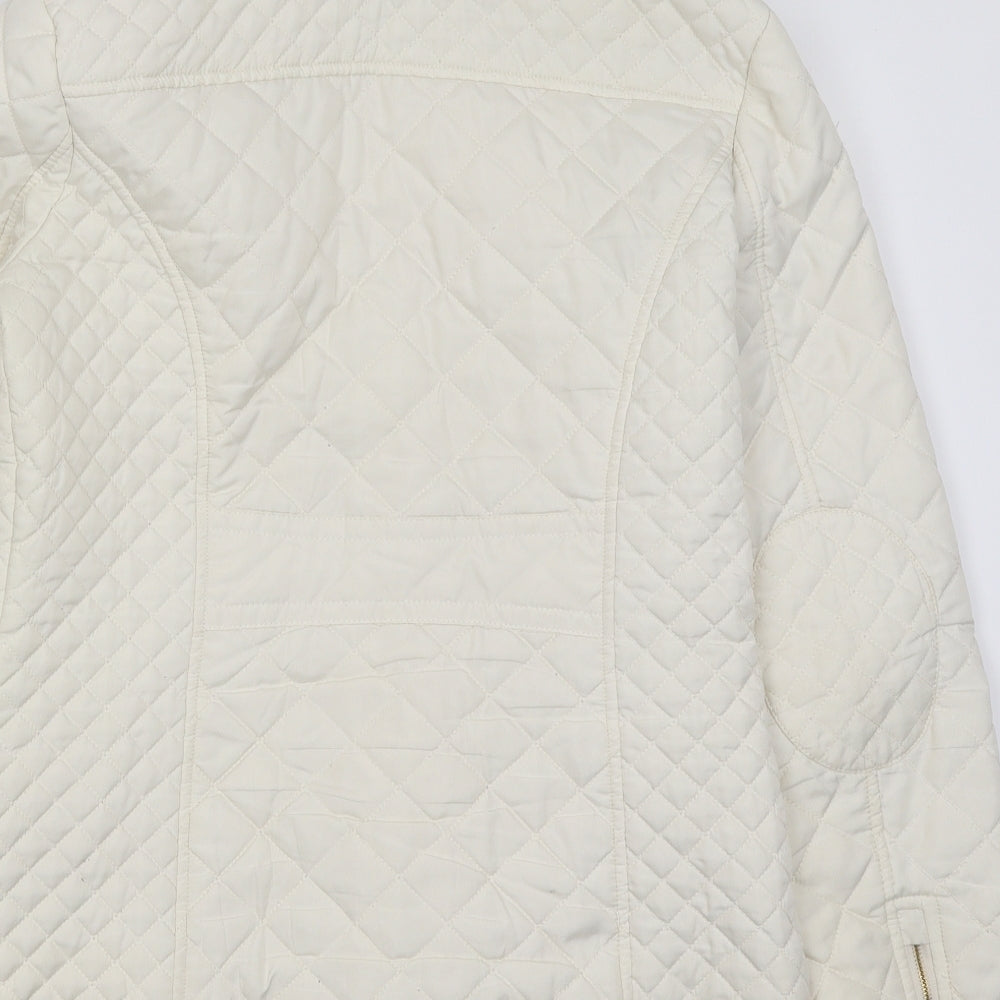ESMARA Womens White Paisley Quilted Coat Size 12 Zip