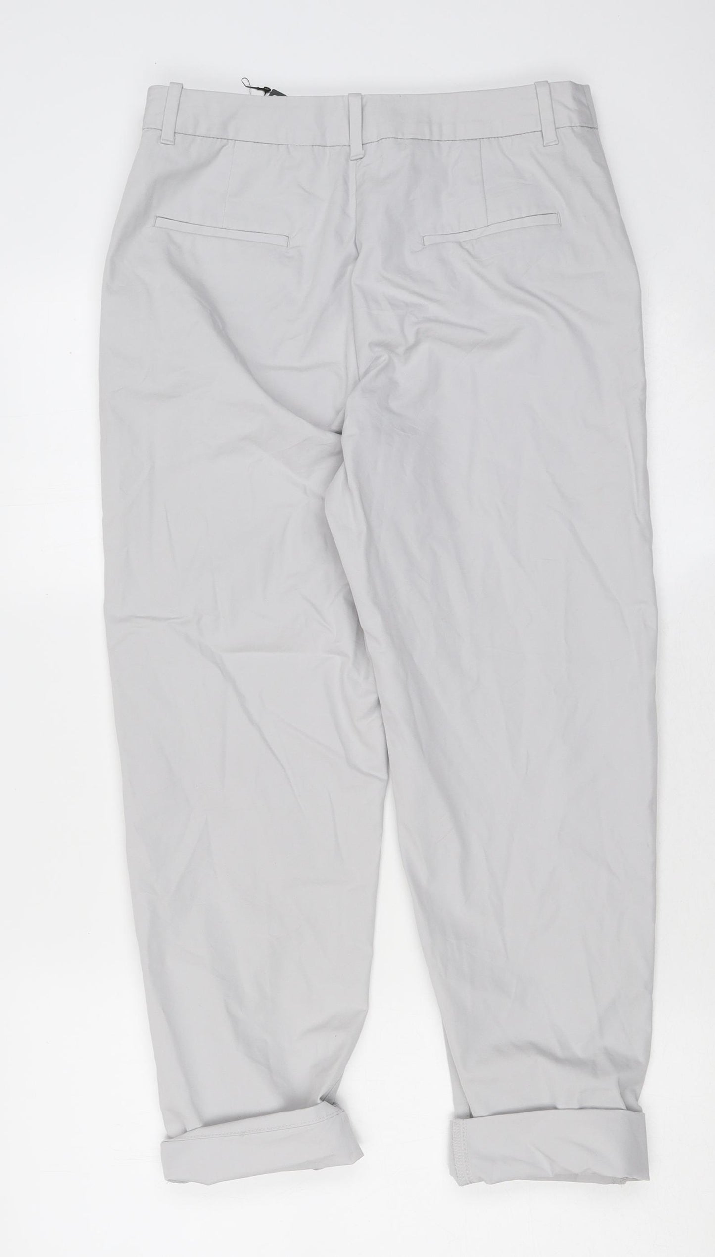 Marks and Spencer Womens Grey Polyester Chino Trousers Size 8 L35 in Regular Zip