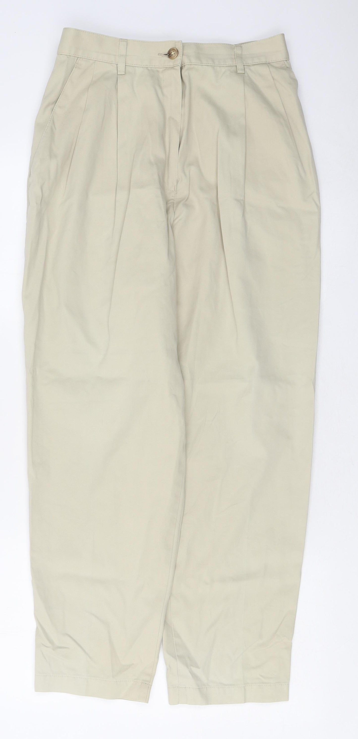 Marks and Spencer Womens Beige Polyester Trousers Size 12 L35 in Regular Zip
