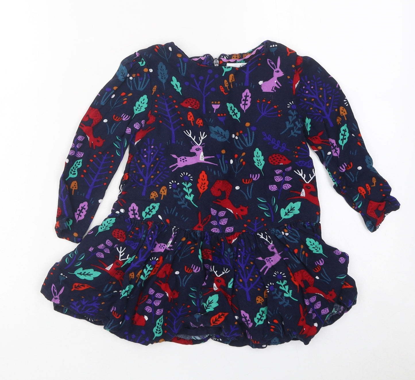 Marks and Spencer Girls Multicoloured Geometric Polyester Skater Dress Size 2-3 Years Round Neck Zip - Bunny