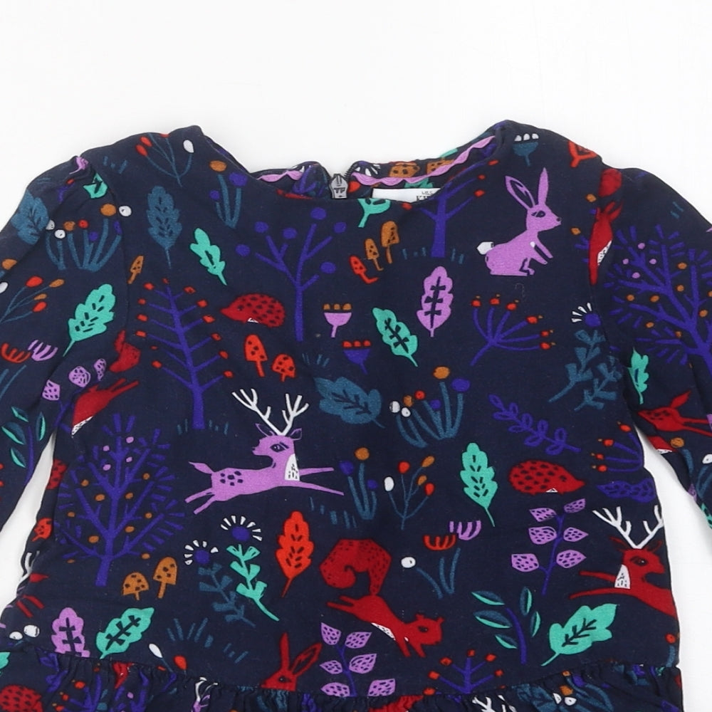 Marks and Spencer Girls Multicoloured Geometric Polyester Skater Dress Size 2-3 Years Round Neck Zip - Bunny
