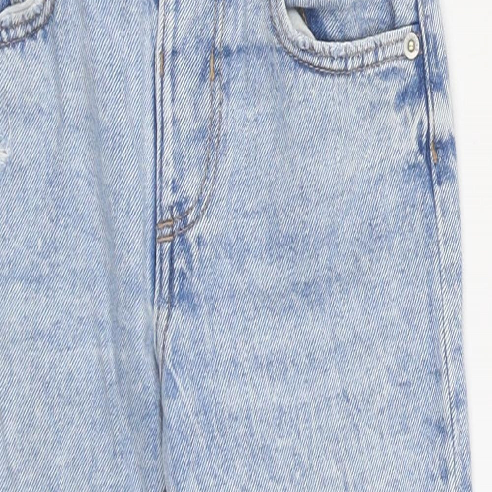 Zara Girls Blue Cotton Straight Jeans Size 3-4 Years Regular Zip - Distressed