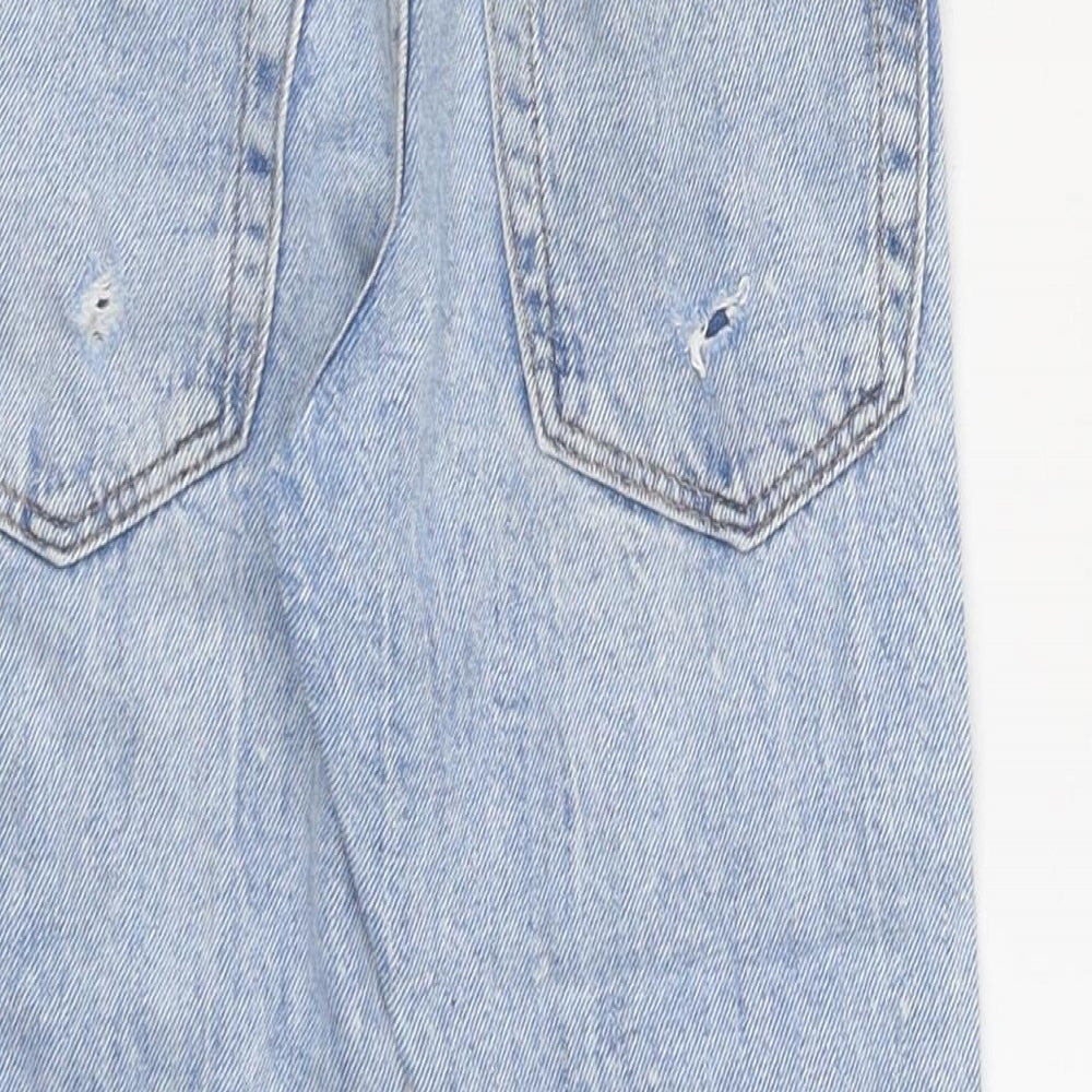 Zara Girls Blue Cotton Straight Jeans Size 3-4 Years Regular Zip - Distressed