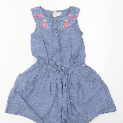 Tommy Bahama Girls Blue Polyester Skater Dress Size 5-6 Years Round Neck Button - Flower Detail