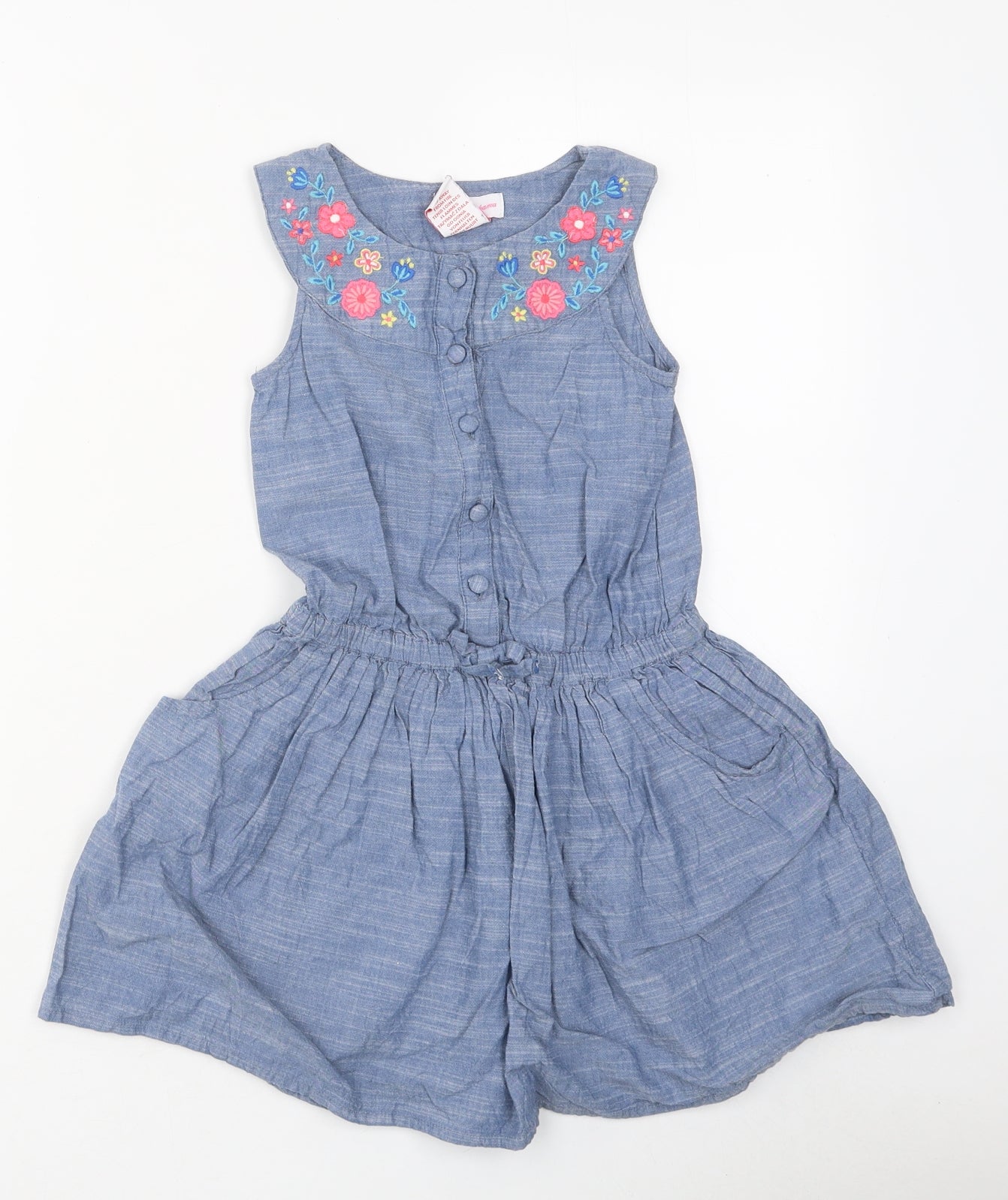 Tommy Bahama Girls Blue Polyester Skater Dress Size 5-6 Years Round Neck Button - Flower Detail