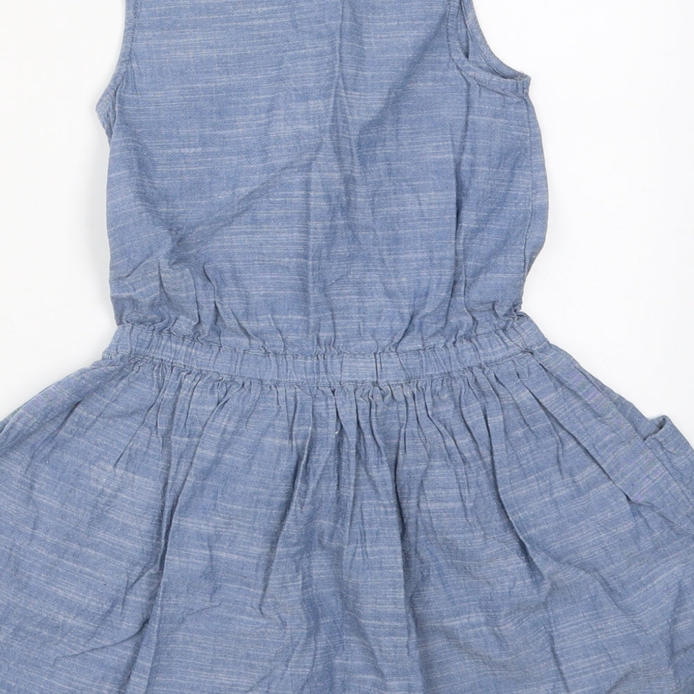 Tommy Bahama Girls Blue Polyester Skater Dress Size 5-6 Years Round Neck Button - Flower Detail