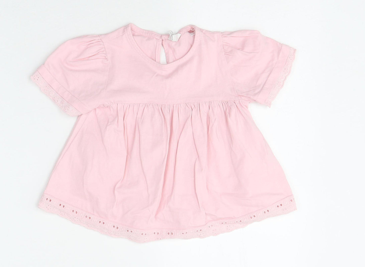 Zara Girls Pink Polyester Basic T-Shirt Size 3-4 Years Round Neck Button