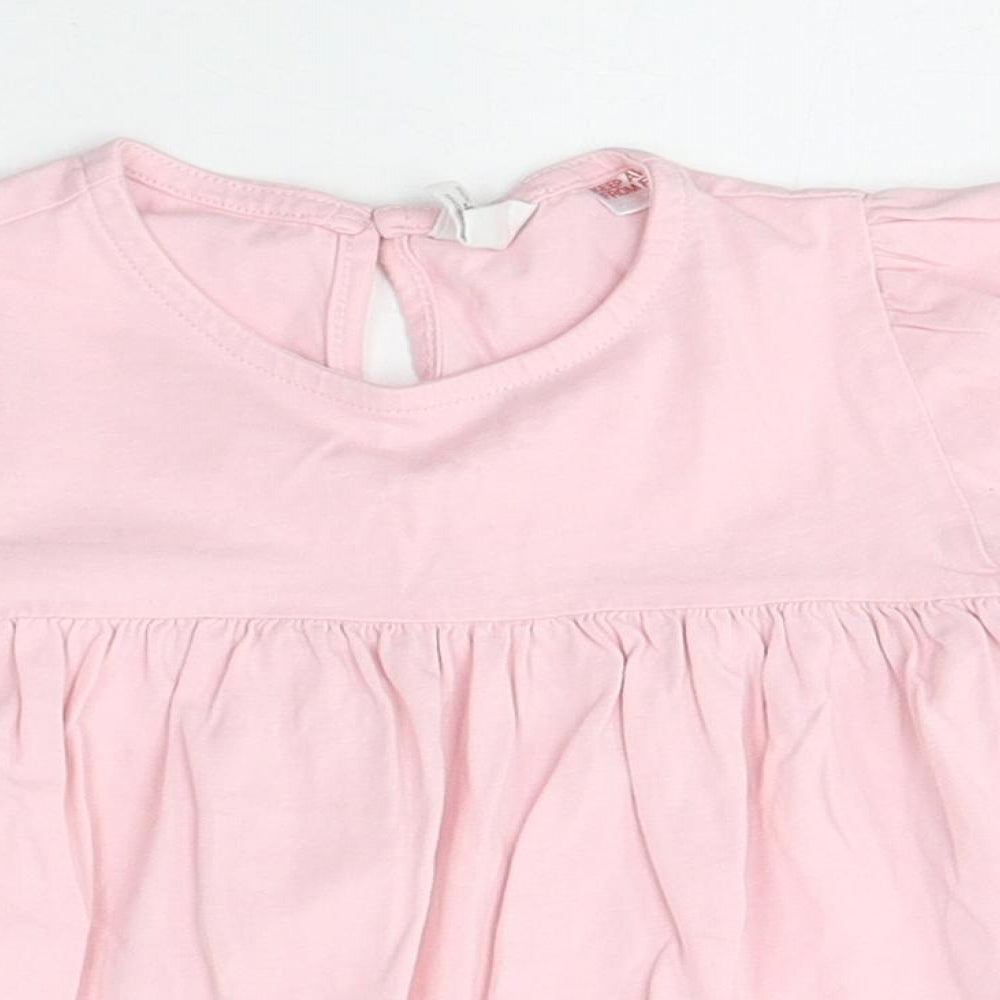 Zara Girls Pink Polyester Basic T-Shirt Size 3-4 Years Round Neck Button