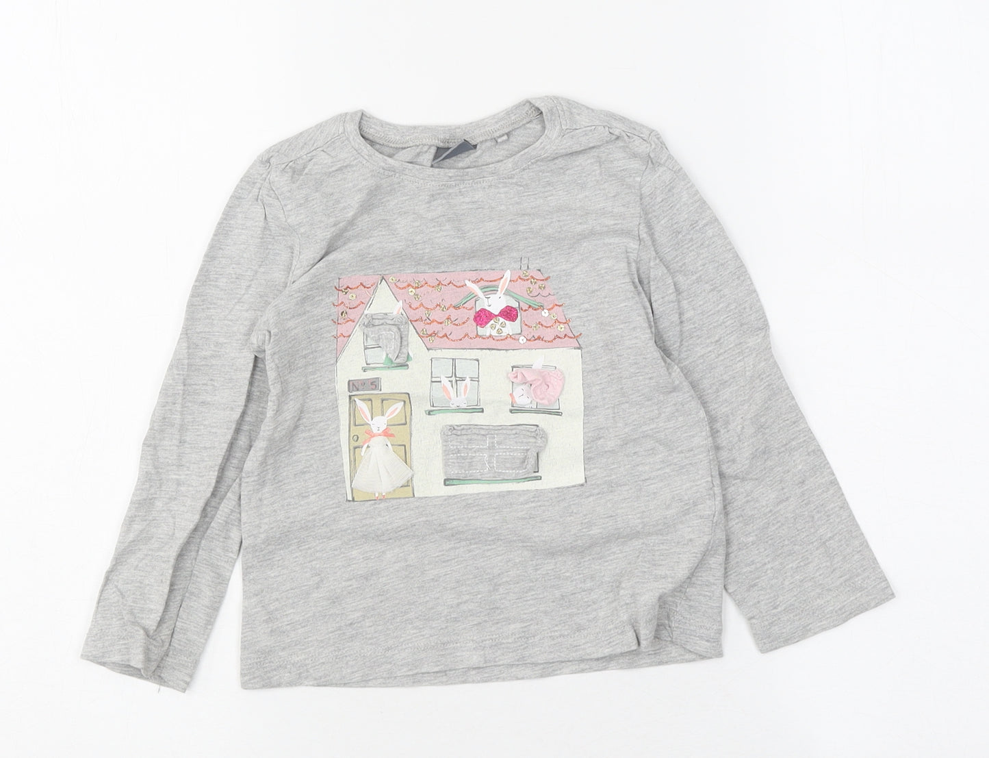 NEXT Girls Grey Polyester Basic Casual Size 2-3 Years Round Neck Pullover
