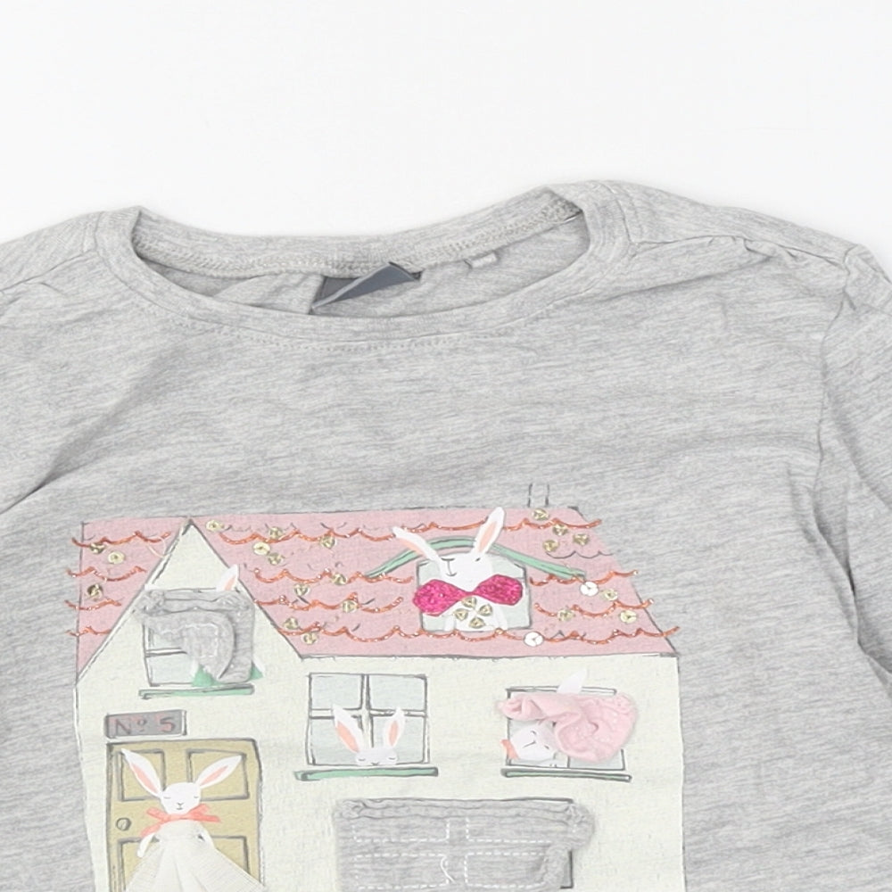 NEXT Girls Grey Polyester Basic Casual Size 2-3 Years Round Neck Pullover