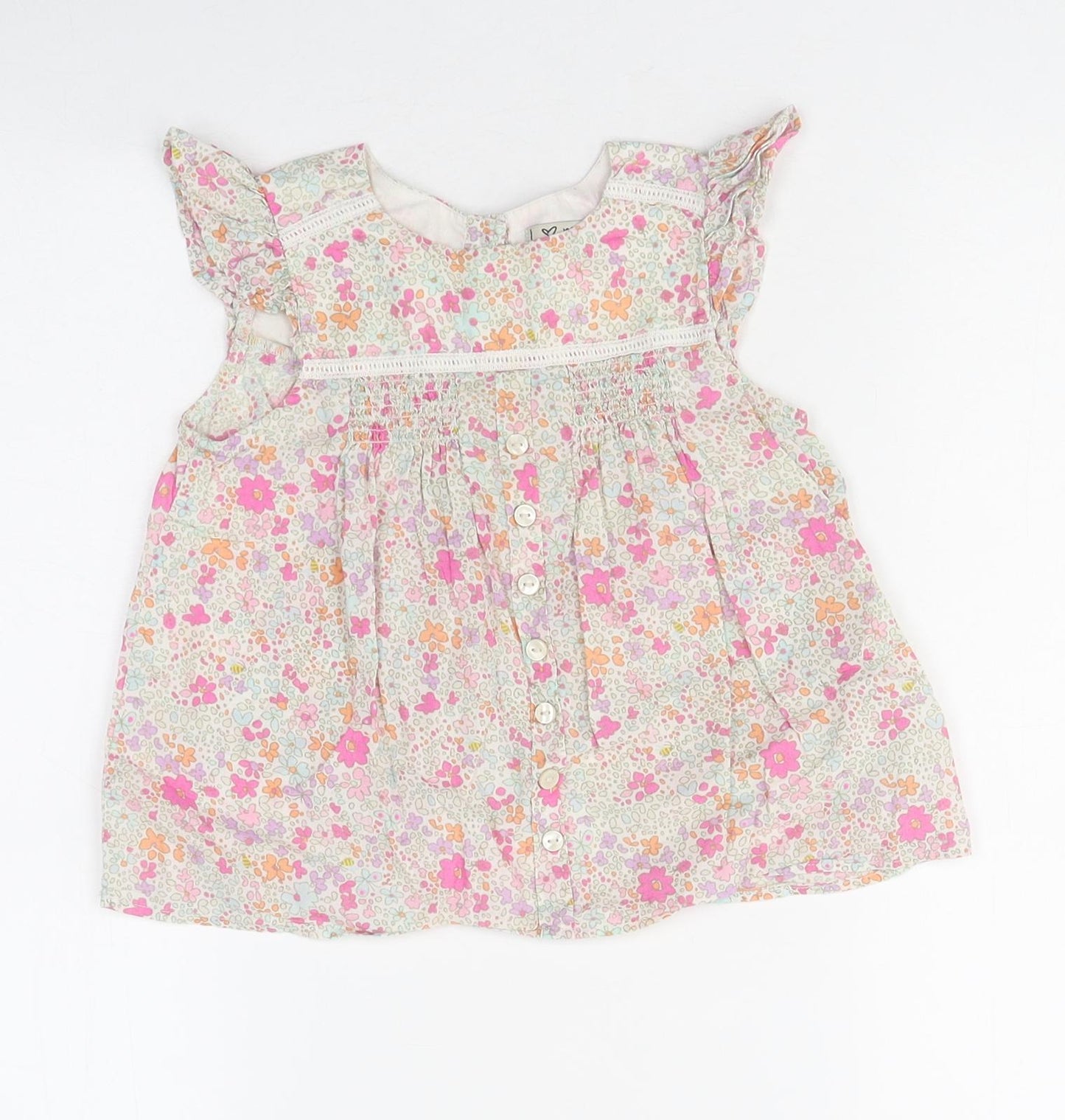 NEXT Girls Multicoloured Floral Polyester Basic Blouse Size 2-3 Years Round Neck Button