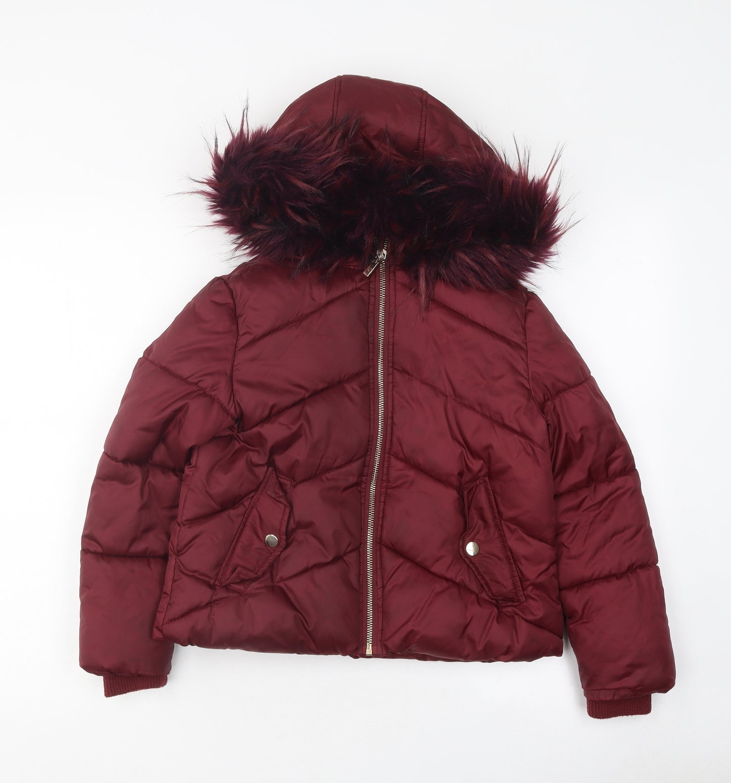 Very Girls Red Puffer Jacket Coat Size 8 Years Zip