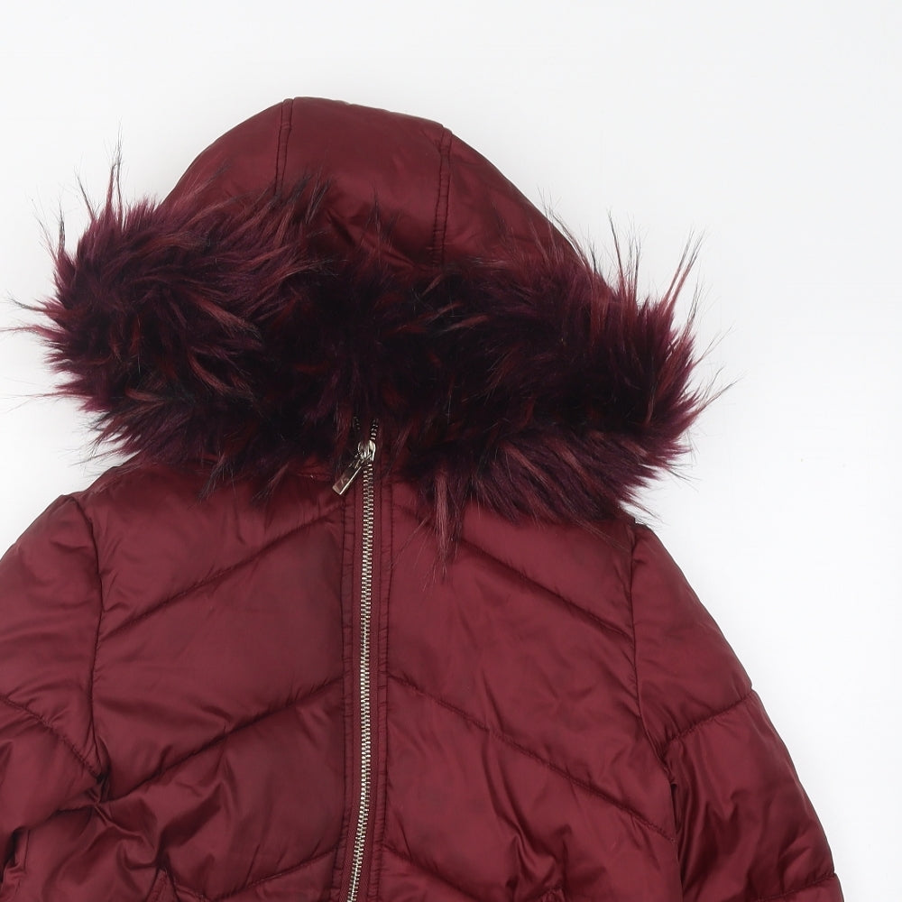 Very Girls Red Puffer Jacket Coat Size 8 Years Zip
