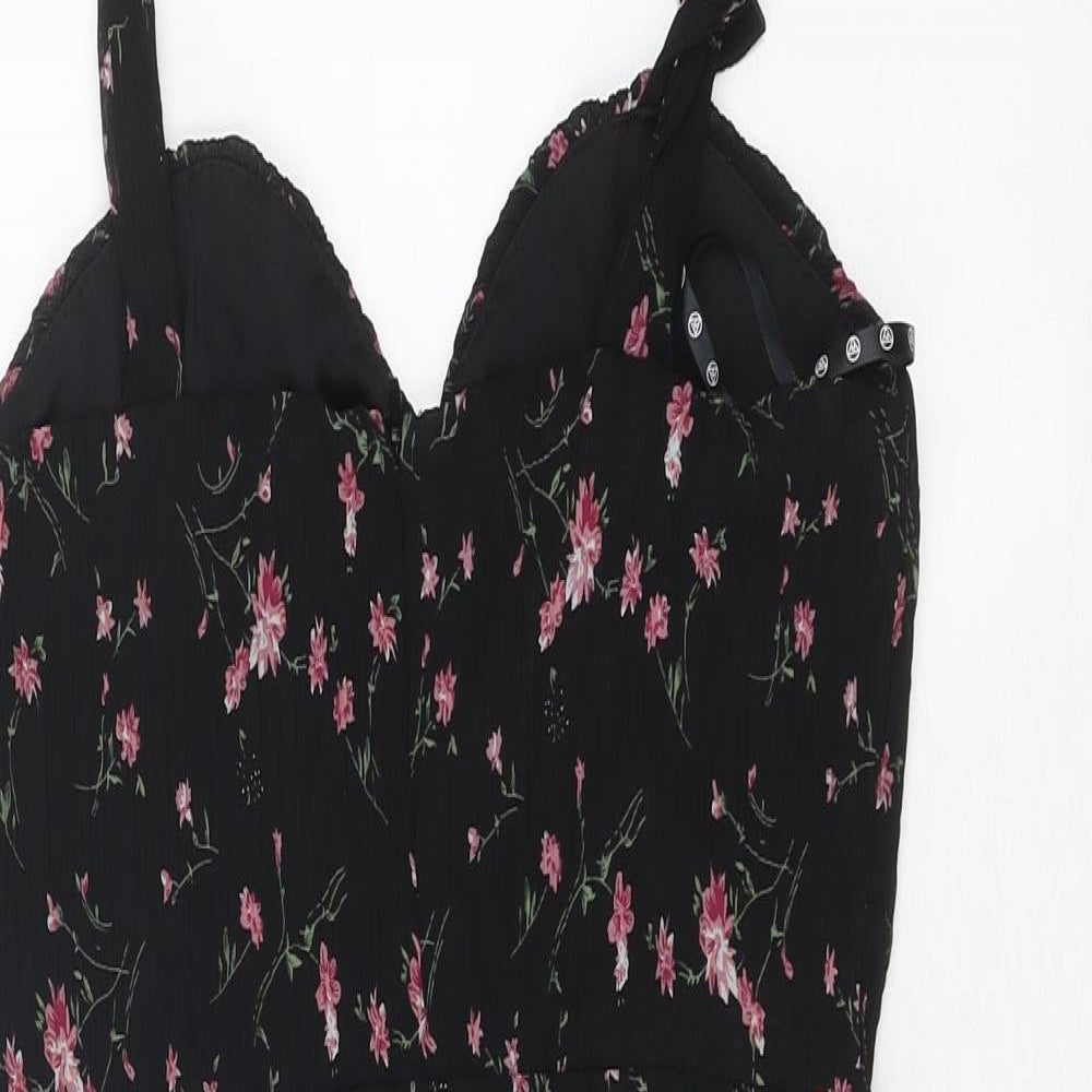 Missguided Womens Black Floral Polyester Bodycon Size 8 Sweetheart Zip