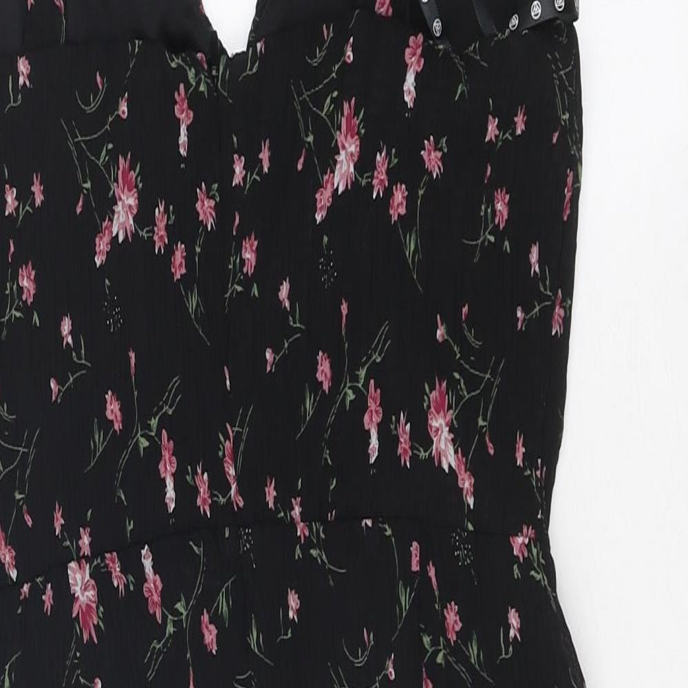 Missguided Womens Black Floral Polyester Bodycon Size 8 Sweetheart Zip
