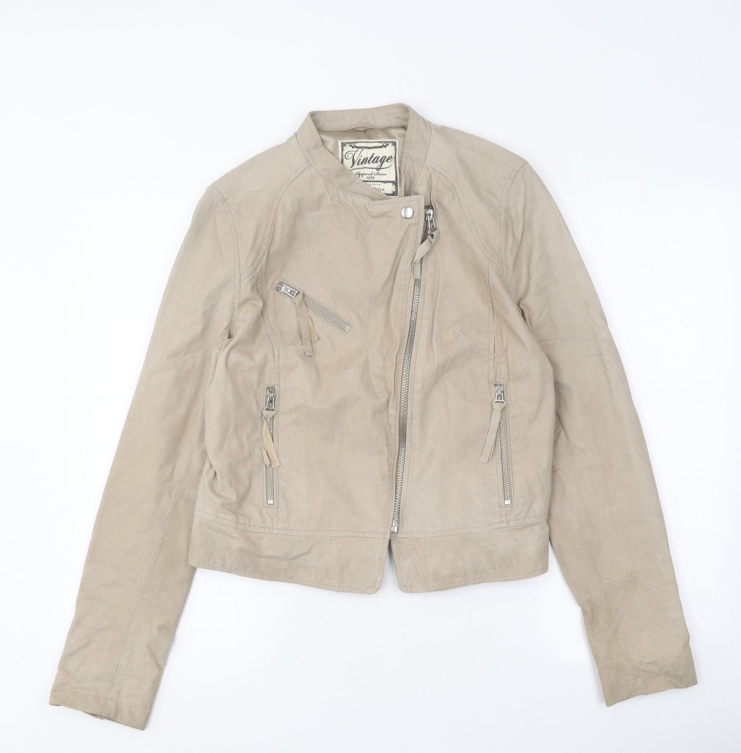 New Look Womens Beige Biker Jacket Size 16 Zip