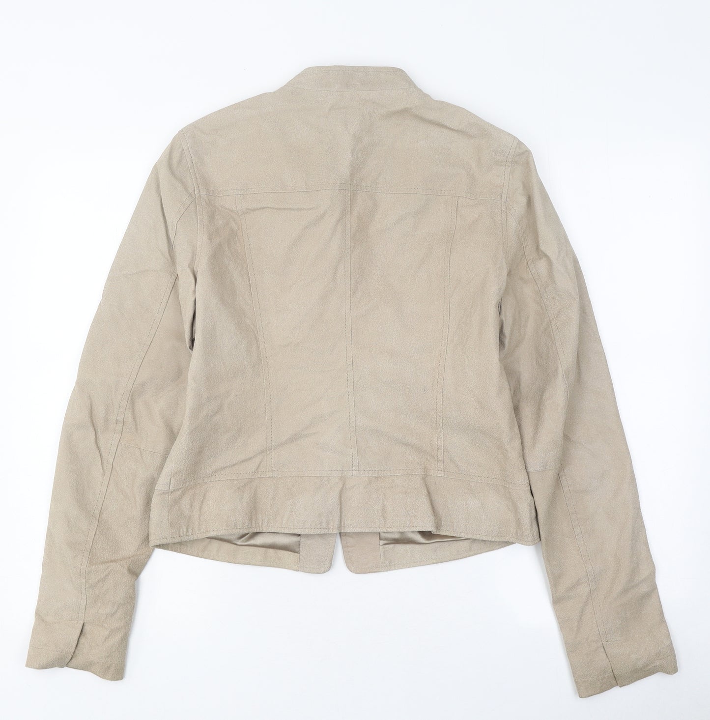 New Look Womens Beige Biker Jacket Size 16 Zip