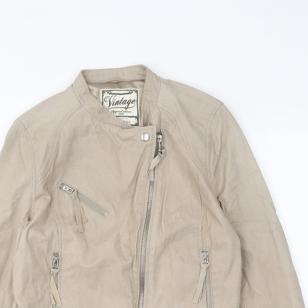 New Look Womens Beige Biker Jacket Size 16 Zip