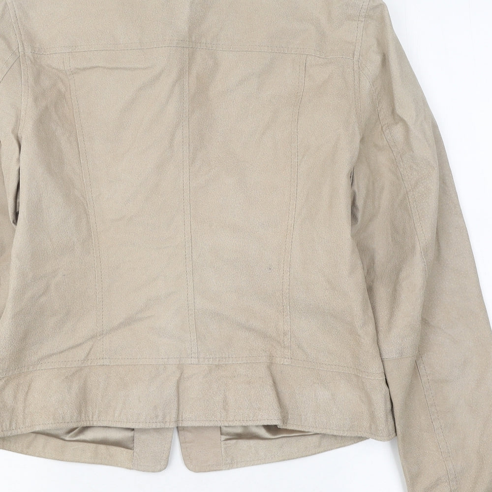 New Look Womens Beige Biker Jacket Size 16 Zip