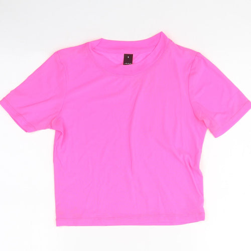 Preworn Womens Pink Polyester Cropped T-Shirt Size S Round Neck
