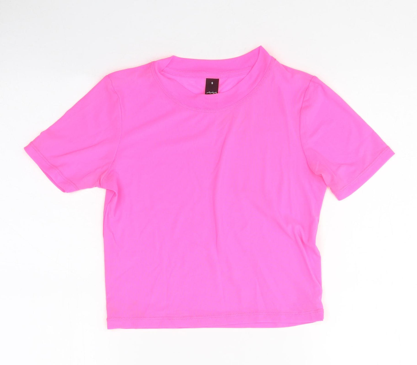 Preworn Womens Pink Polyester Cropped T-Shirt Size S Round Neck