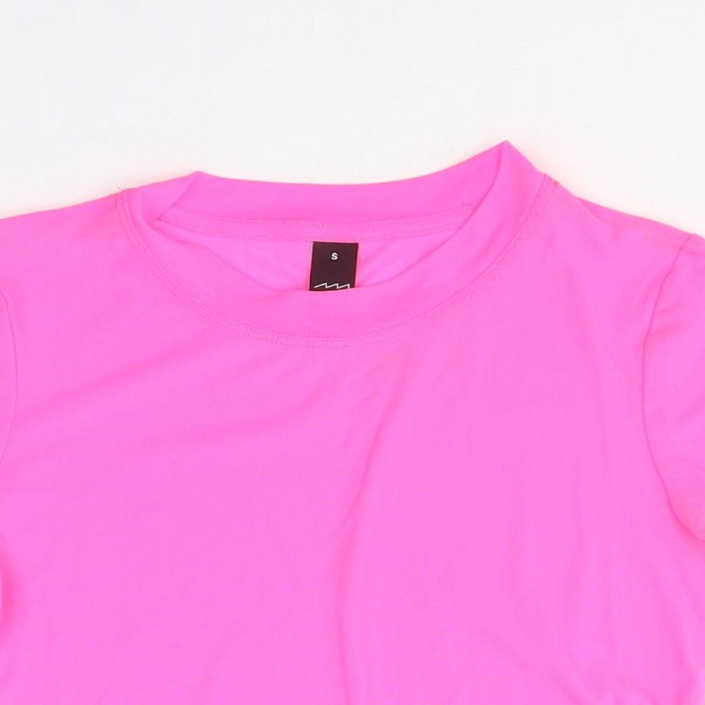 Preworn Womens Pink Polyester Cropped T-Shirt Size S Round Neck