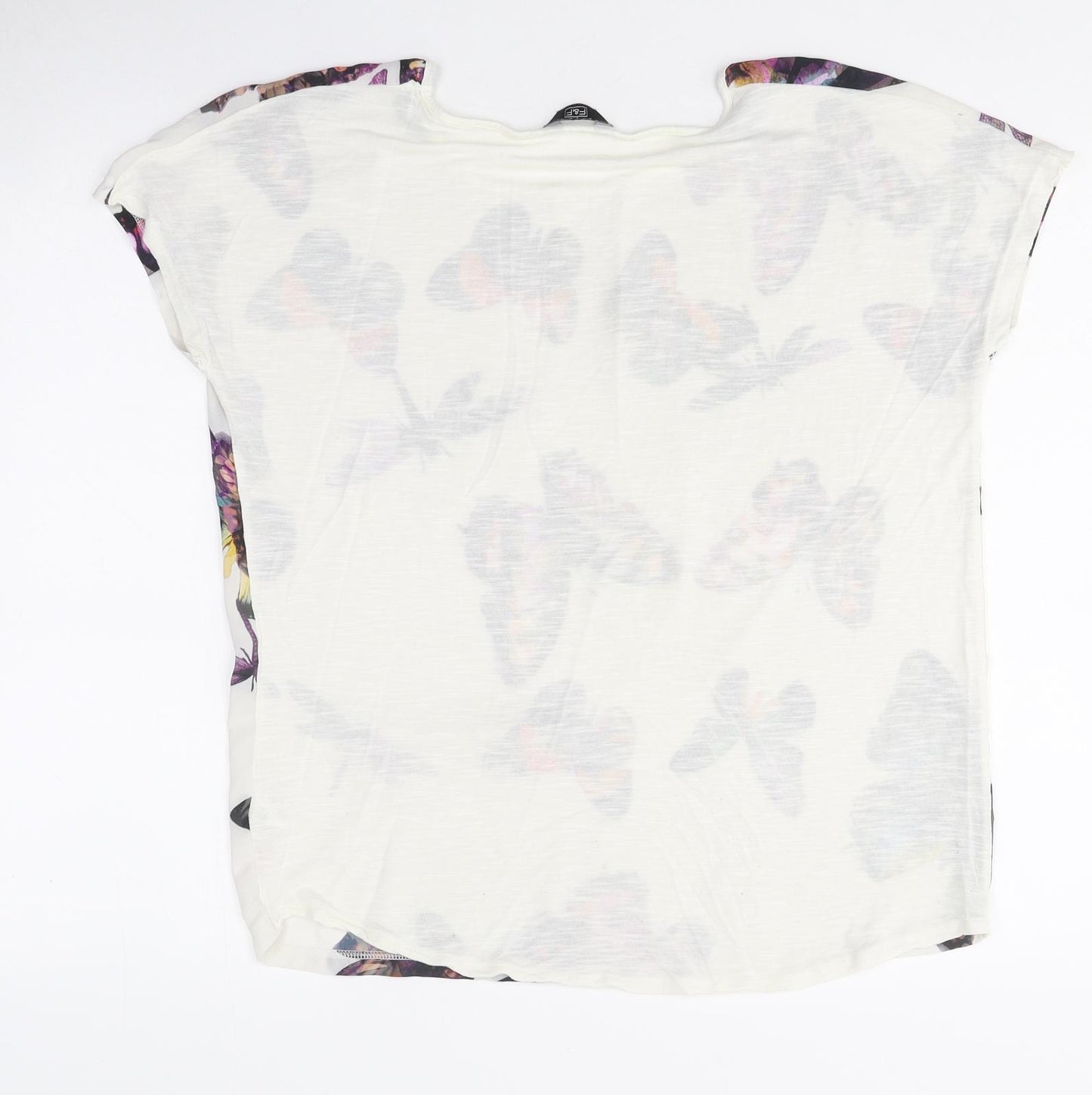 F&F Womens White Geometric Polyester Basic T-Shirt Size 14 Round Neck - Butterfly Print