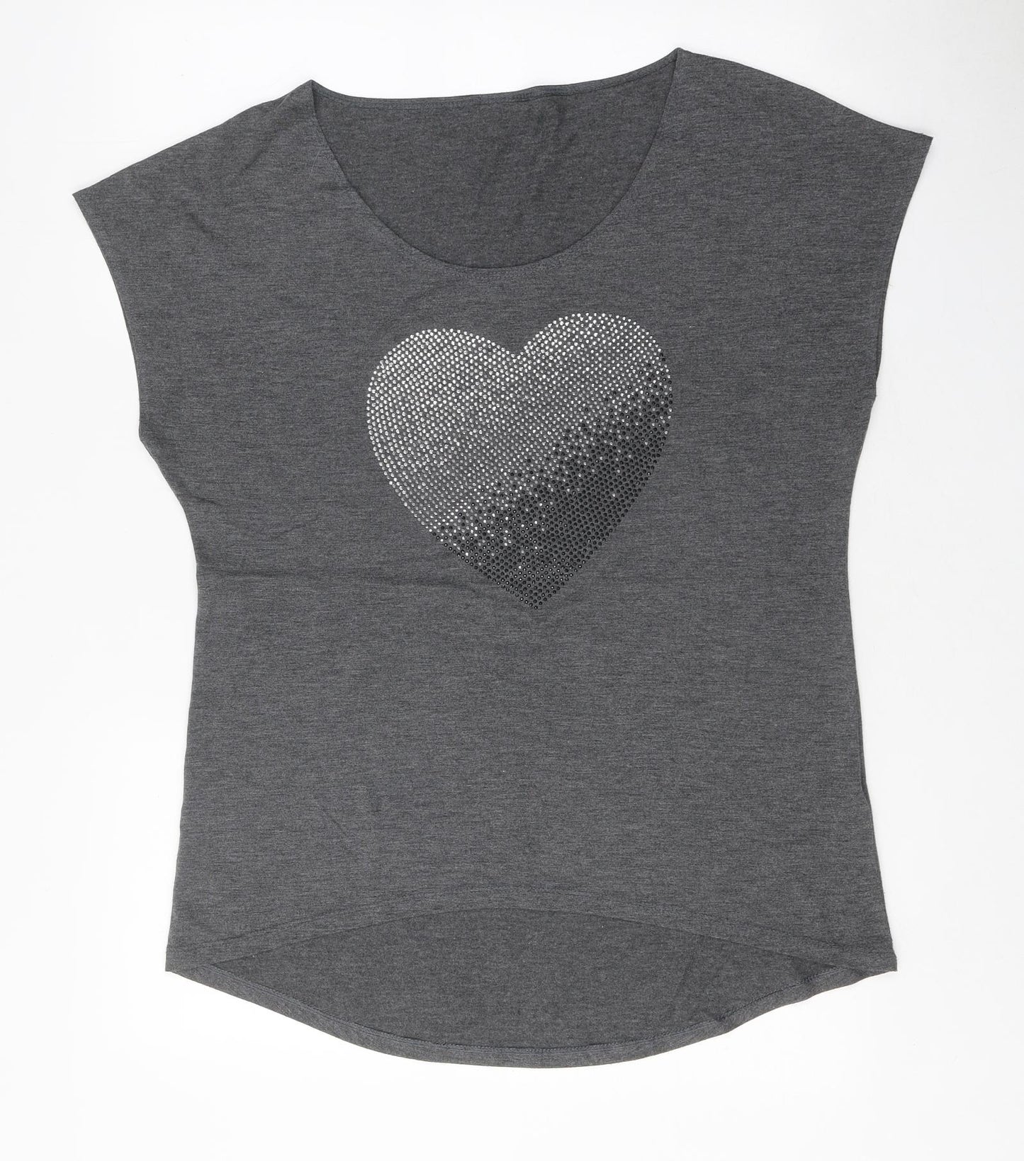 New Look Womens Grey Polyester Basic T-Shirt Size 14 Round Neck - Heart