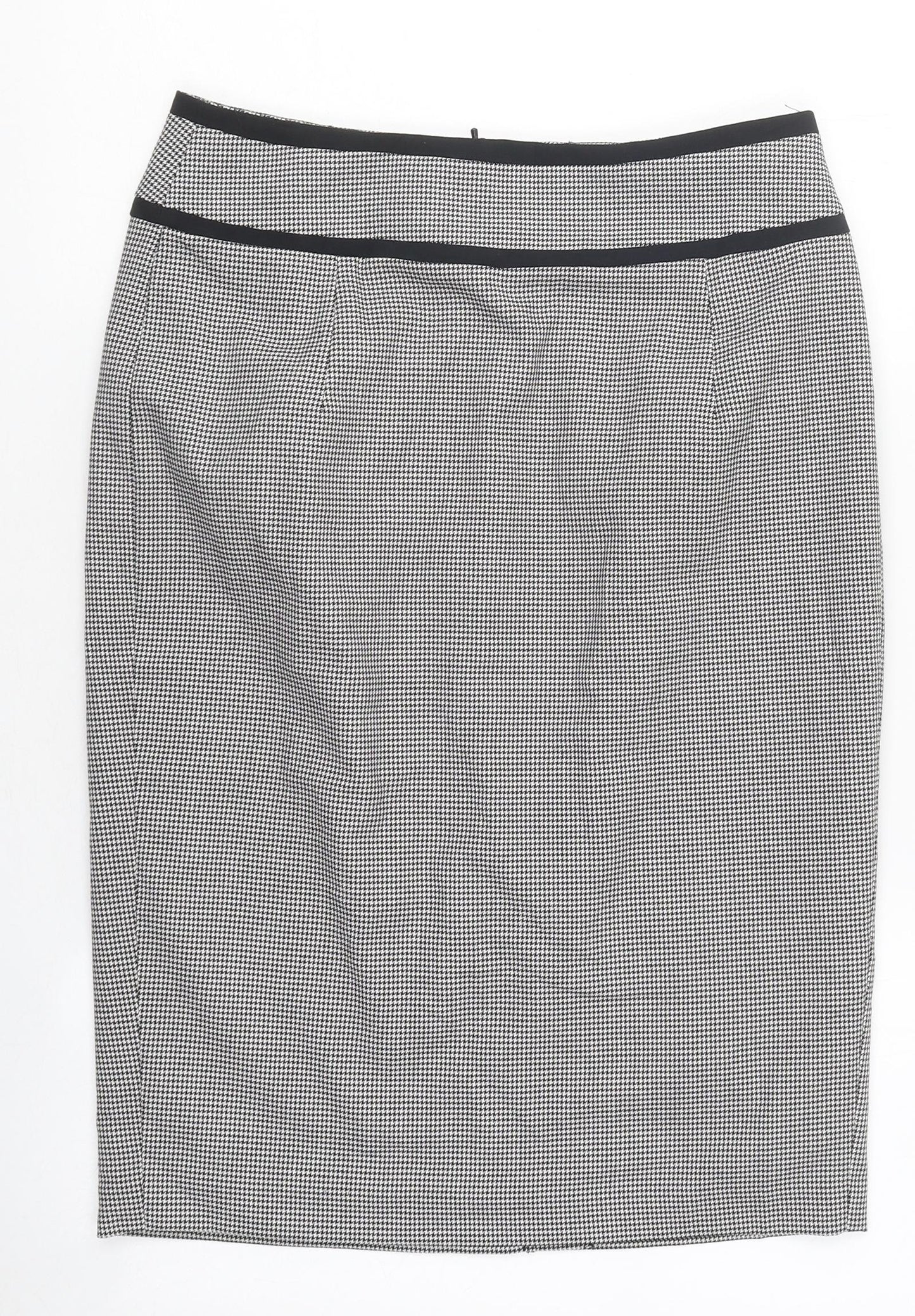 Preworn Womens Black Check Polyester Straight & Pencil Skirt Size 10 Zip