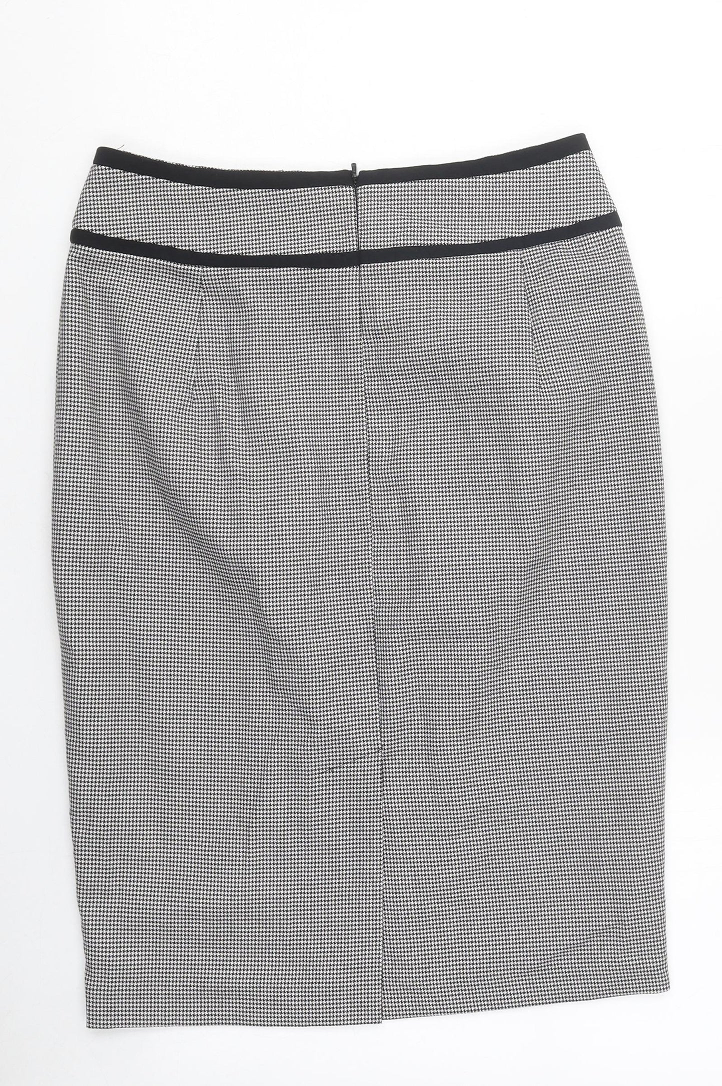 Preworn Womens Black Check Polyester Straight & Pencil Skirt Size 10 Zip