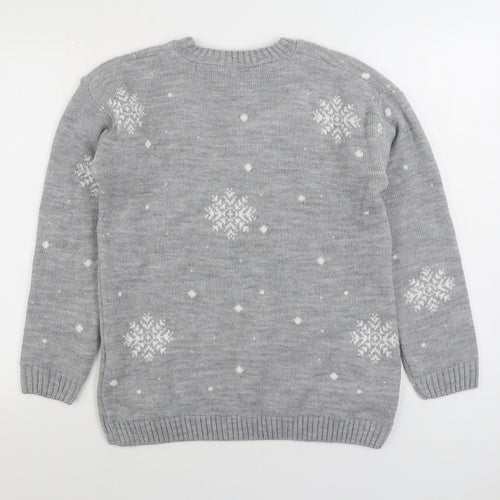 Preworn Womens Grey Round Neck Geometric Acrylic Pullover Jumper Size S - Olaf Frozen
