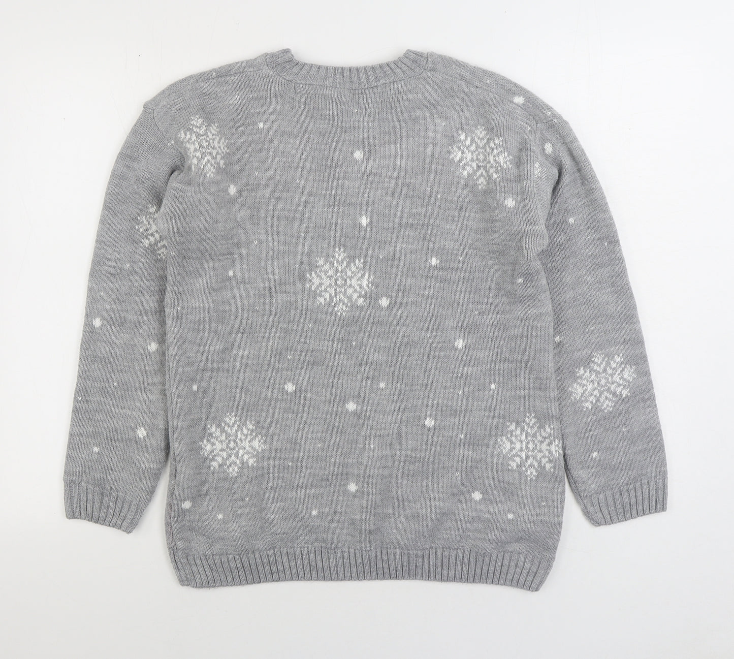 Preworn Womens Grey Round Neck Geometric Acrylic Pullover Jumper Size S - Olaf Frozen