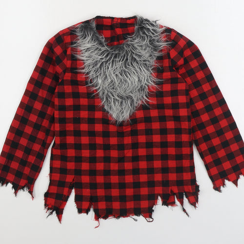 Christys Dress Up Boys Red Gingham Polyester Basic T-Shirt Size 9-10 Years Round Neck Hook & Loop - Werewolf Dress Up