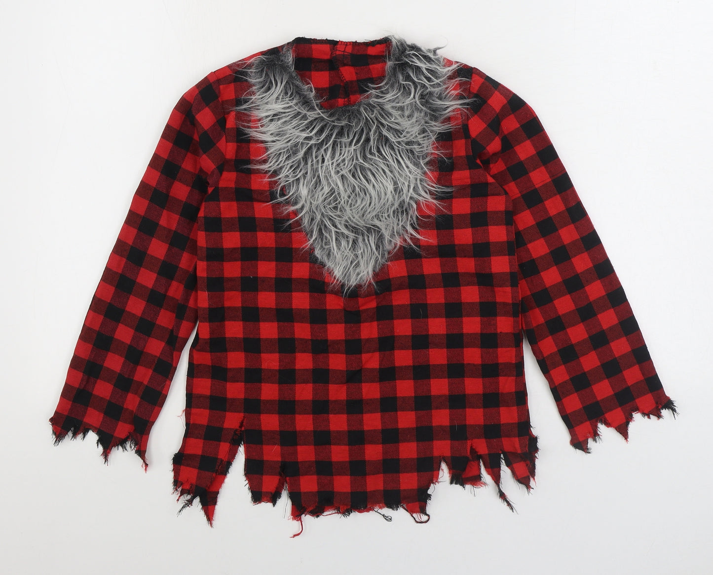 Christys Dress Up Boys Red Gingham Polyester Basic T-Shirt Size 9-10 Years Round Neck Hook & Loop - Werewolf Dress Up