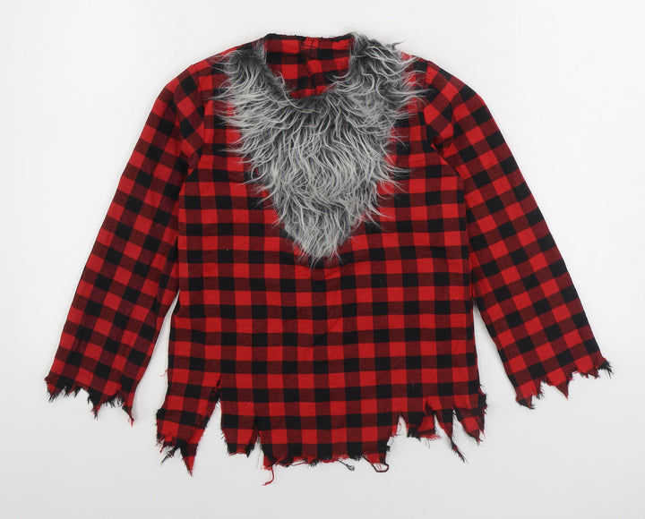 Christys Dress Up Boys Red Gingham Polyester Basic T-Shirt Size 9-10 Years Round Neck Hook & Loop - Werewolf Dress Up