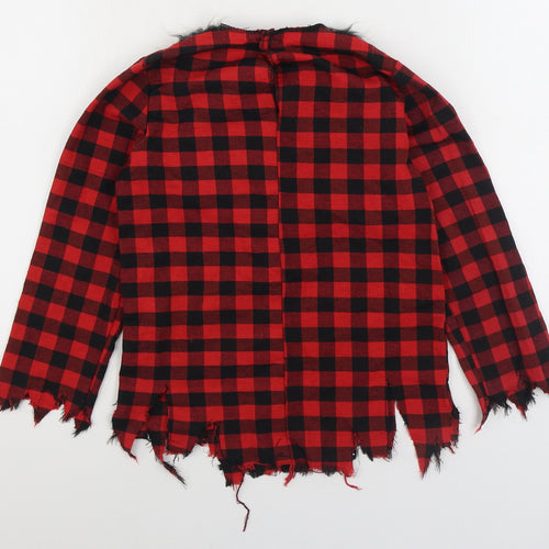 Christys Dress Up Boys Red Gingham Polyester Basic T-Shirt Size 9-10 Years Round Neck Hook & Loop - Werewolf Dress Up